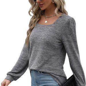 Grey Square Neck Long Sleeve Sweater